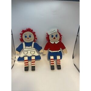 Hand-Made,‎ Wooden Raggedy Ann and Andy, Hand-painted / 9 inches tall